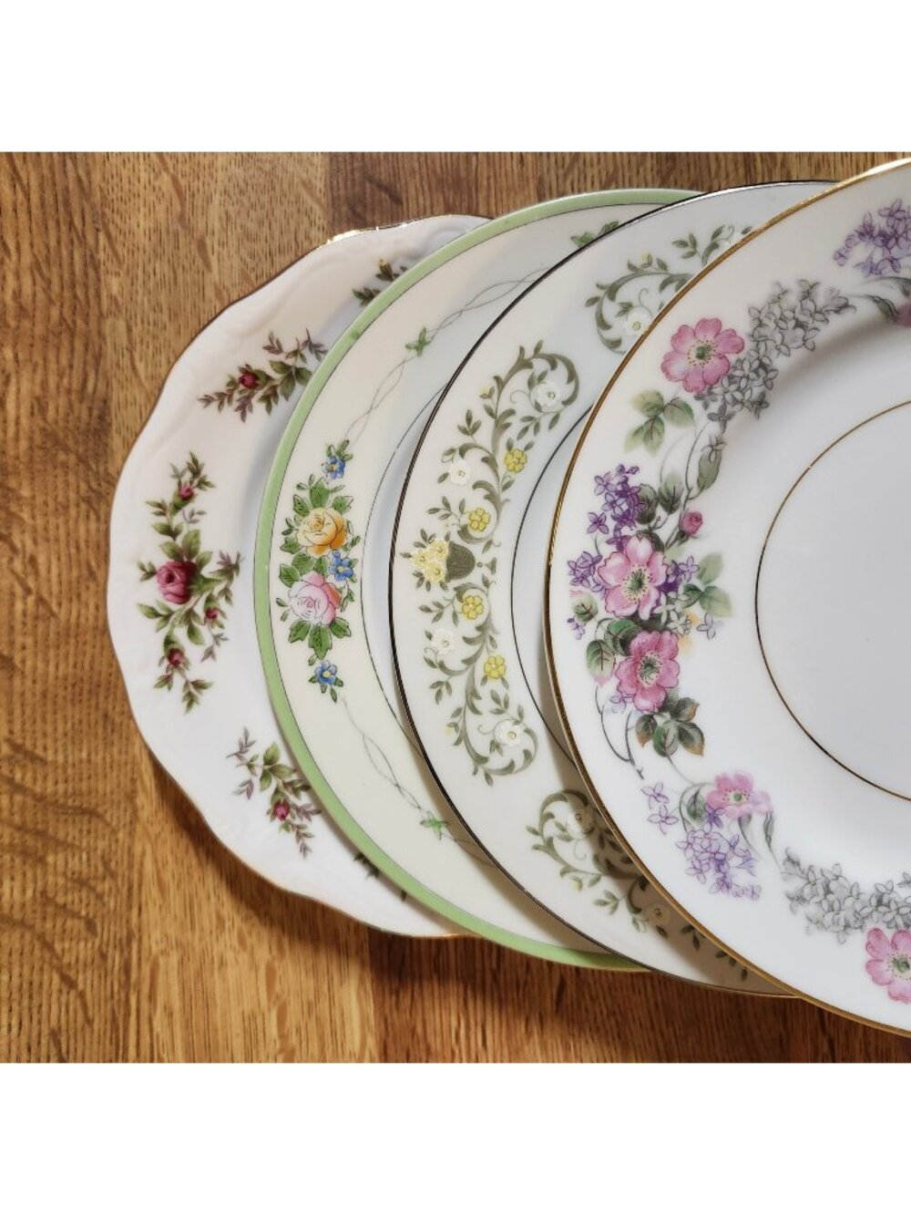 Mismatched Floral ~6.25" Fine China Dessert Cake Plates Gold Rims Porcelain Ecle